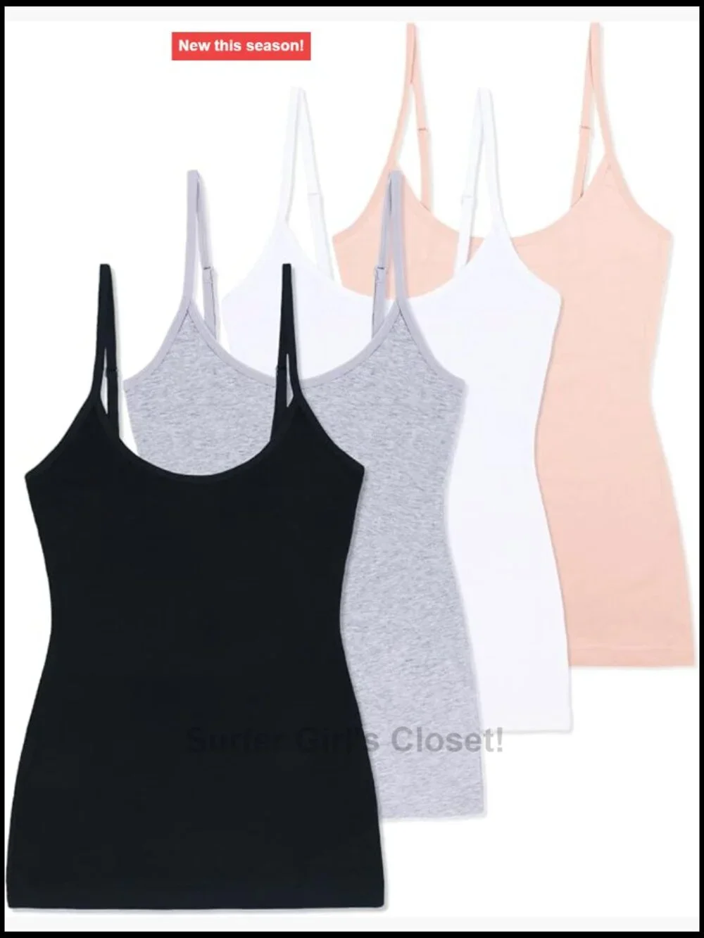 Cotton Spandex Slim-Fit Camisole 4-Pack Adjustable Spaghetti Strap Tanks